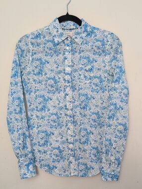 American Eagle Outfitters Blue & White Floral Cotton Button-Down Shirt